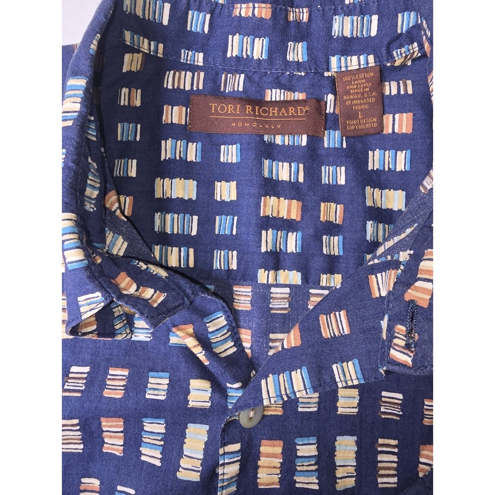 TORI RICHARD Men's‎ Large Short Sleeve Shirt Classic Blue